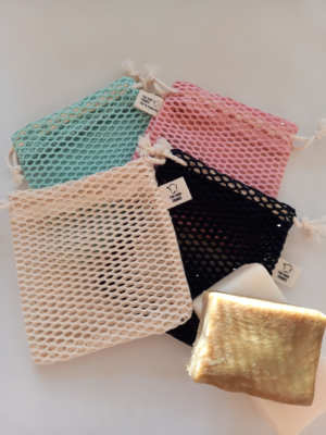 Pochette à savon XL en filet Coton bio Agapanthe