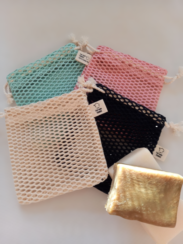 Pochette à savon XL en filet Coton bio Agapanthe Pochette à savon XL en filet Coton bio Agapanthe